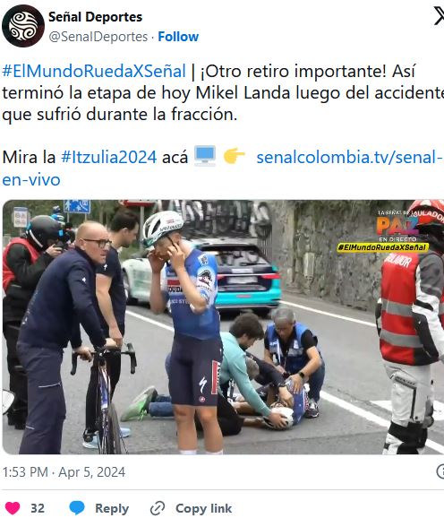 Микель Ланда сошёл с Тура Страны Басков-2024 на 5-м этапе после падения